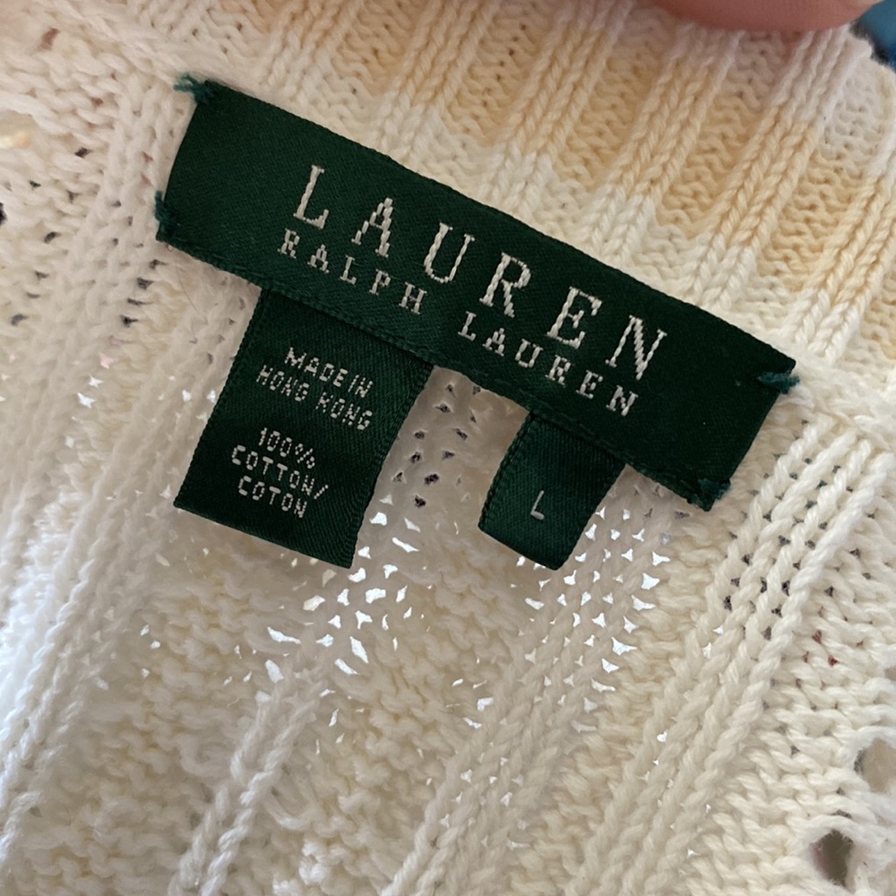 Lauren Ralph Lauren v-neck cable knit L/S cream, peach large, 100% cotton - Picture 8 of 9